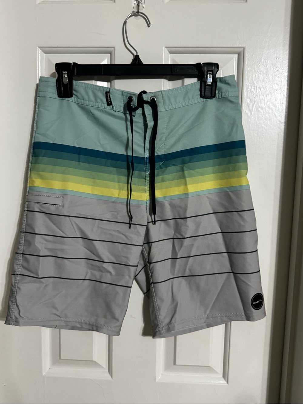 Men's Gray & Teal Striped boardshorts